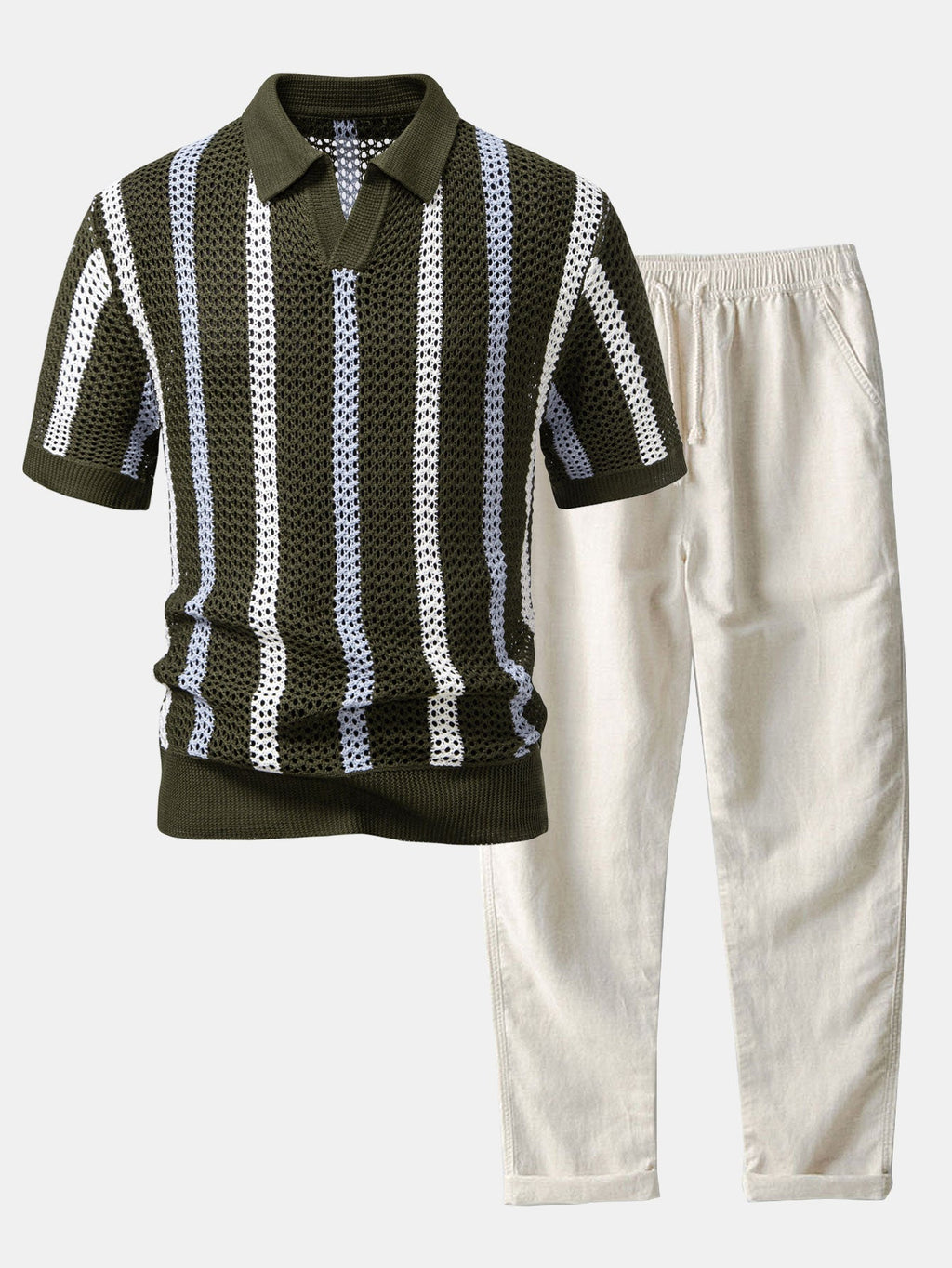 Oliver | Men's Striped Polo Set | Crochet Knit · Eltrendio