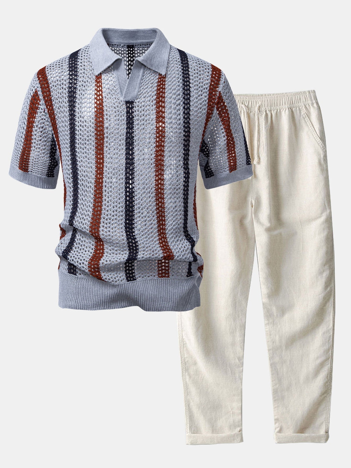 Oliver | Men's Striped Polo Set | Crochet Knit · Eltrendio