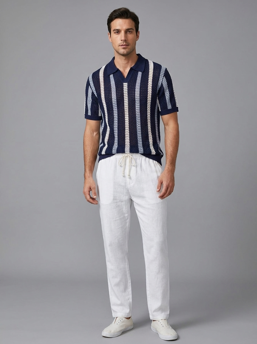 Oliver | Men's Striped Polo Set | Crochet Knit-Eltrendio