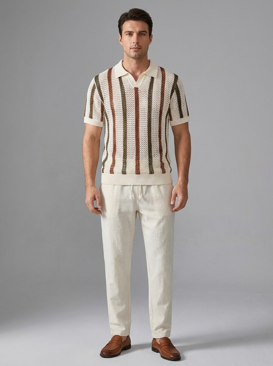 Oliver | Men's Striped Polo Set | Crochet Knit-Eltrendio