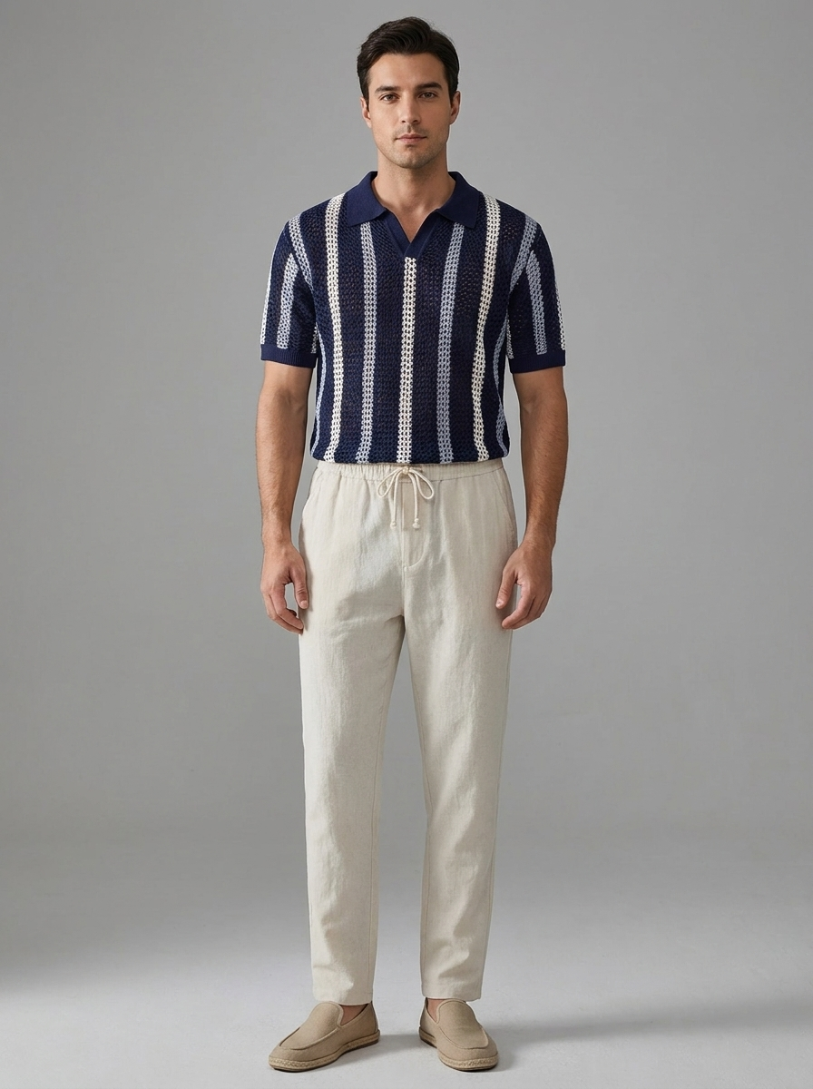 Oliver | Men's Striped Polo Set | Crochet Knit-Eltrendio