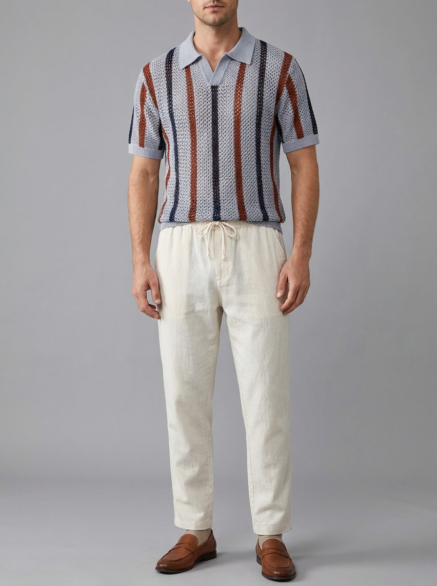 Oliver | Men's Striped Polo Set | Crochet Knit-Eltrendio