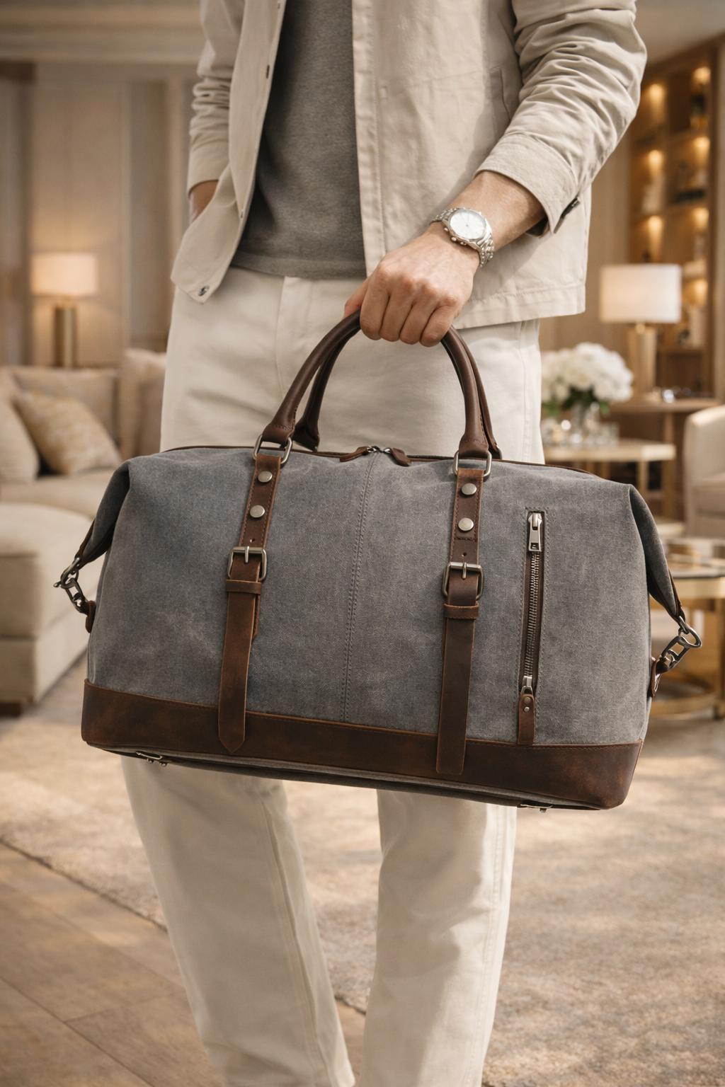 Oliver | Men's Weekender Holdall | Canvas Leather-Trim · Eltrendio