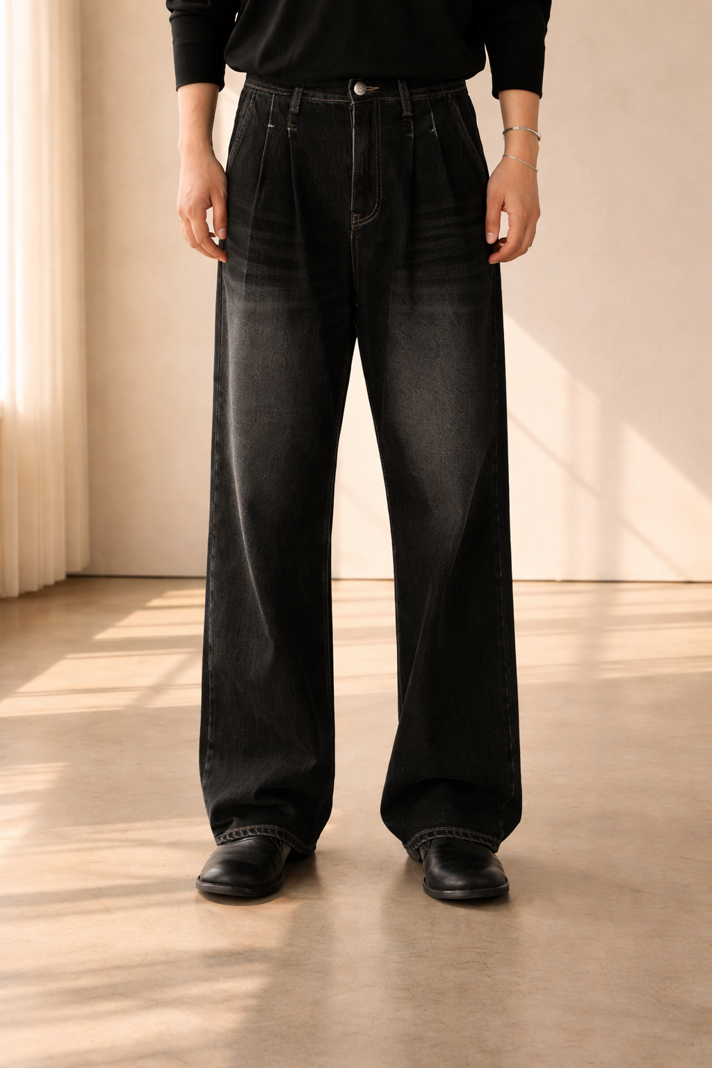 Oliver | Men's Wide-Leg Jeans | Pleated Front · Eltrendio