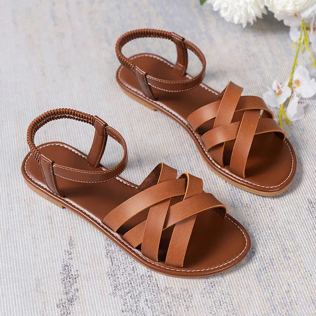 Women’s Flat Sandals Cross Strap Elastic Heel Summer Comfort Fit · Eltrendio