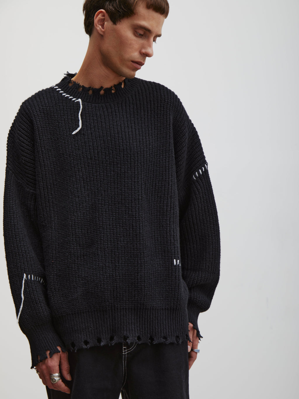 Riley | Unisex Knit Sweater | Oversized Distressed Y2K Grunge Style-Eltrendio