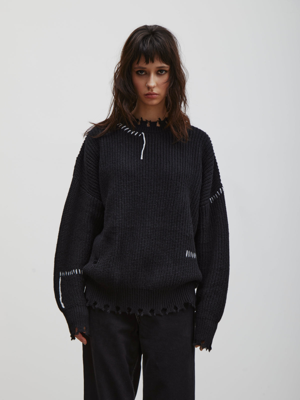 Riley | Unisex Knit Sweater | Oversized Distressed Y2K Grunge Style-Eltrendio