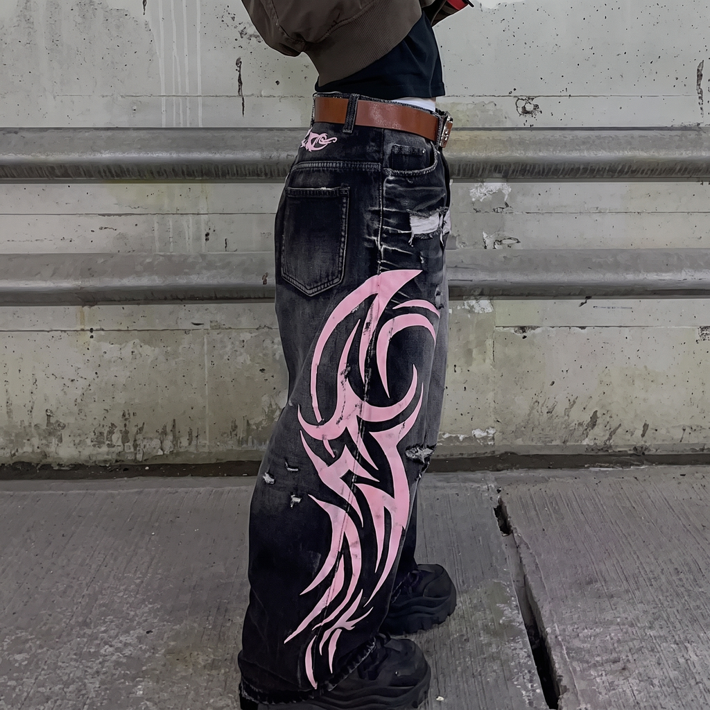 Riley | Women's Wide-Leg Jeans | Graphic Print · Eltrendio