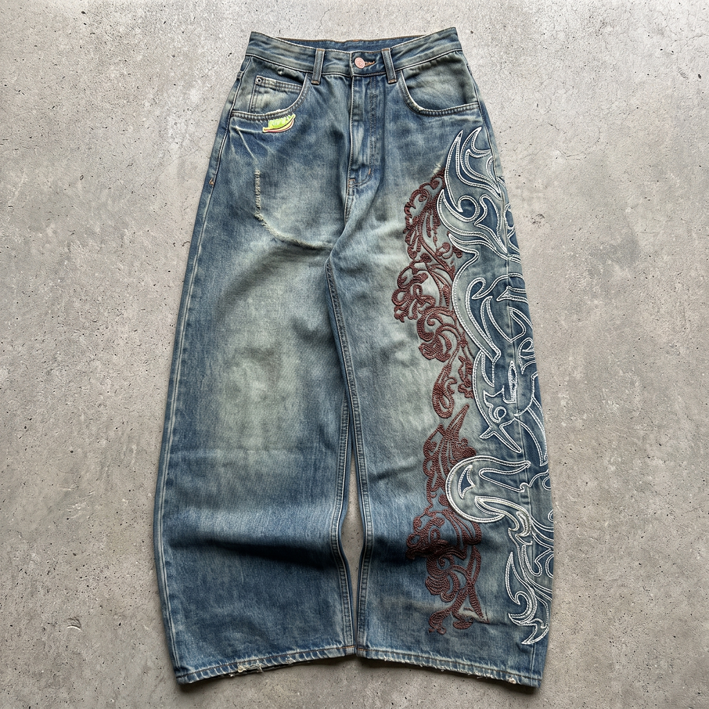 Riley | Women's Wide-Leg Jeans | Graphic Print · Eltrendio