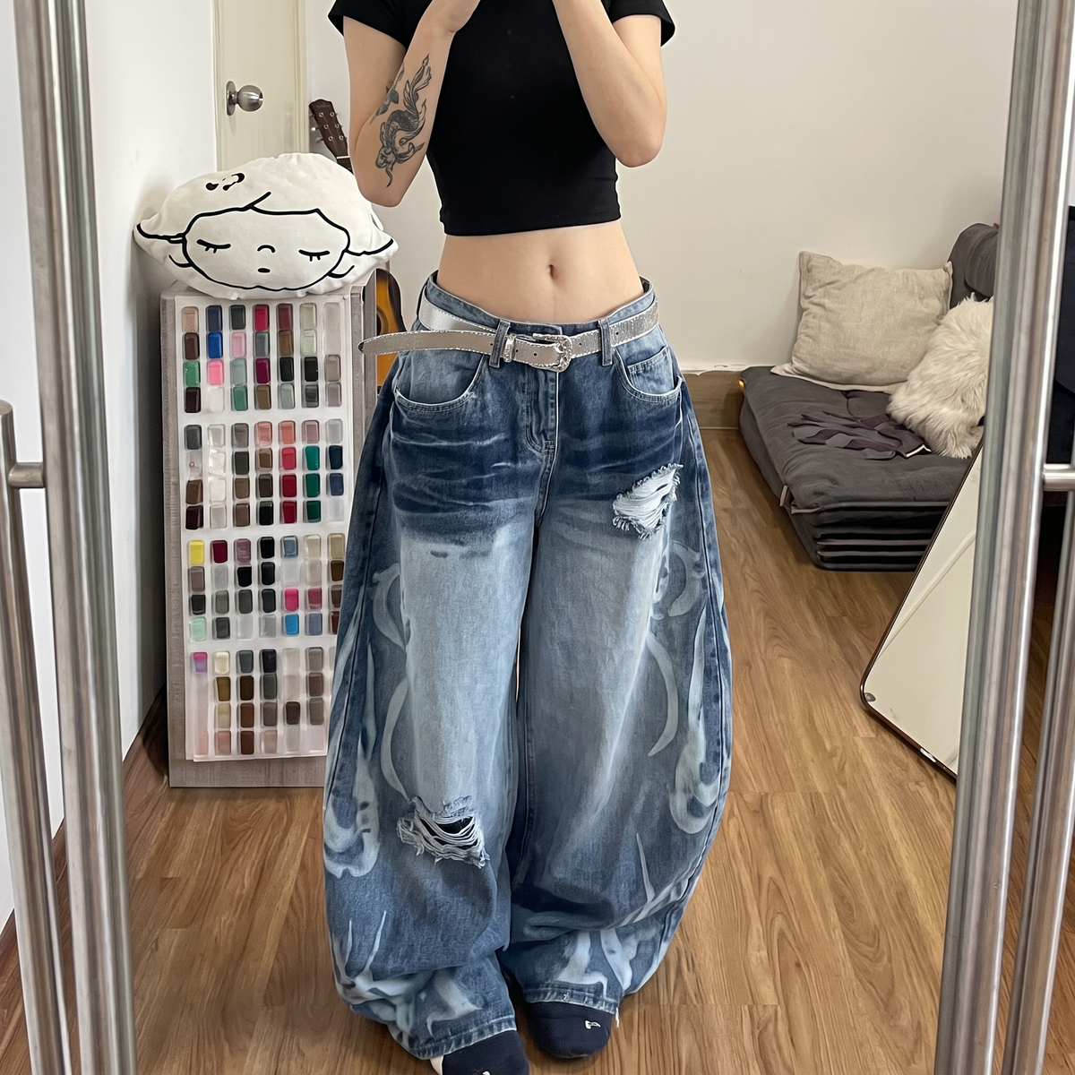 Riley | Women's Wide-Leg Jeans | Graphic Print · Eltrendio
