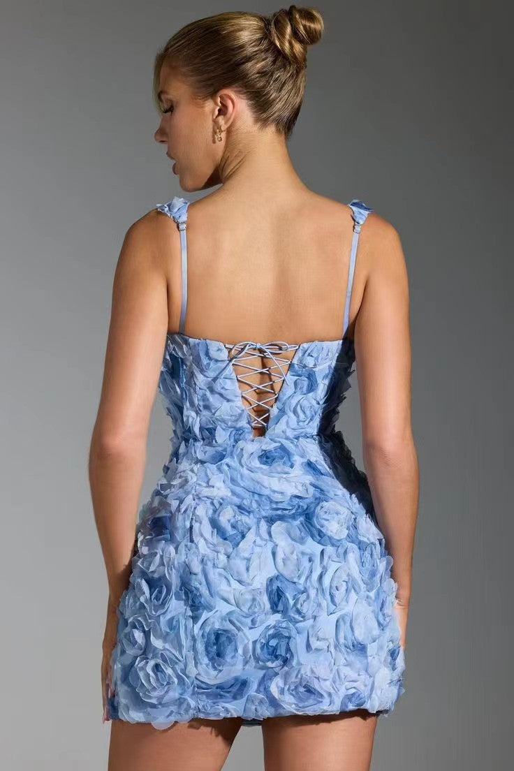 Rosie | Women's Square-Neck Mini Party Dress | Floral Texture · Eltrendio