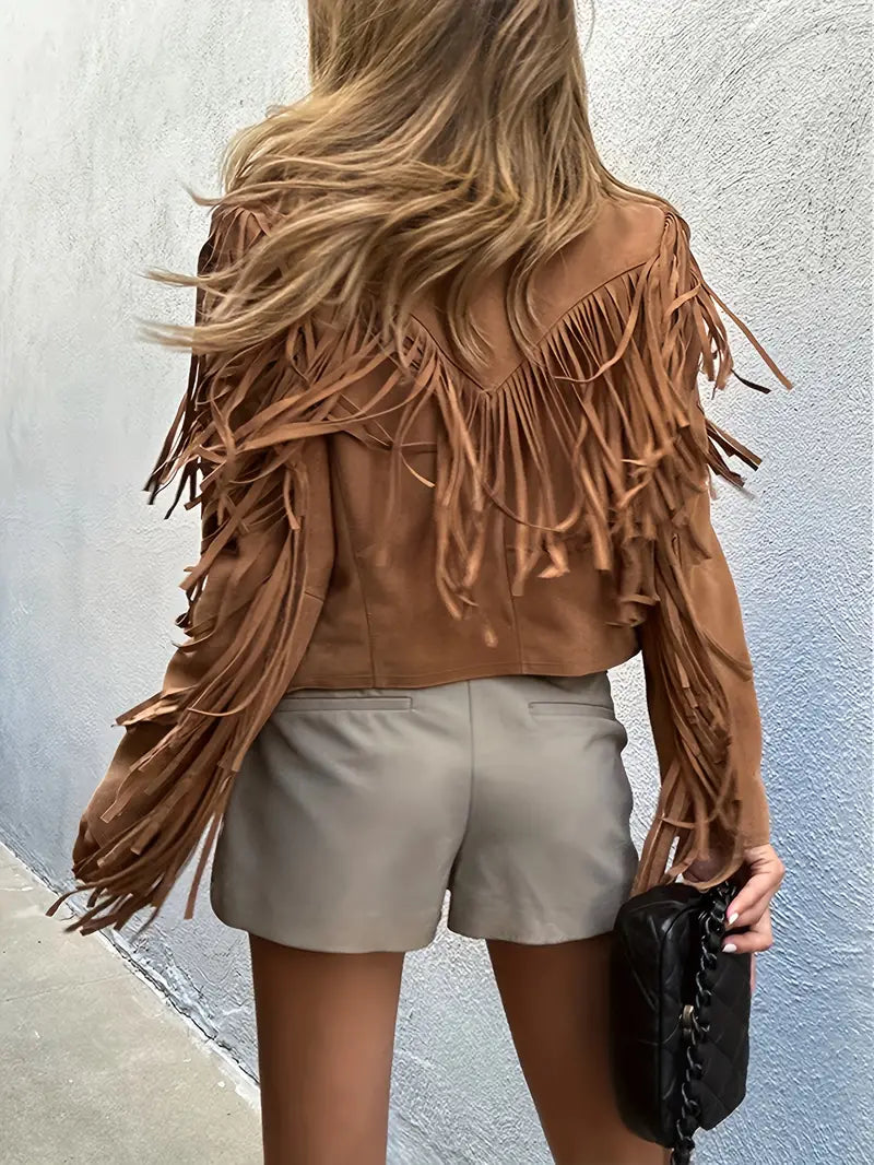 Sienna | Women's Cropped Jacket | Fringe Trim · Eltrendio