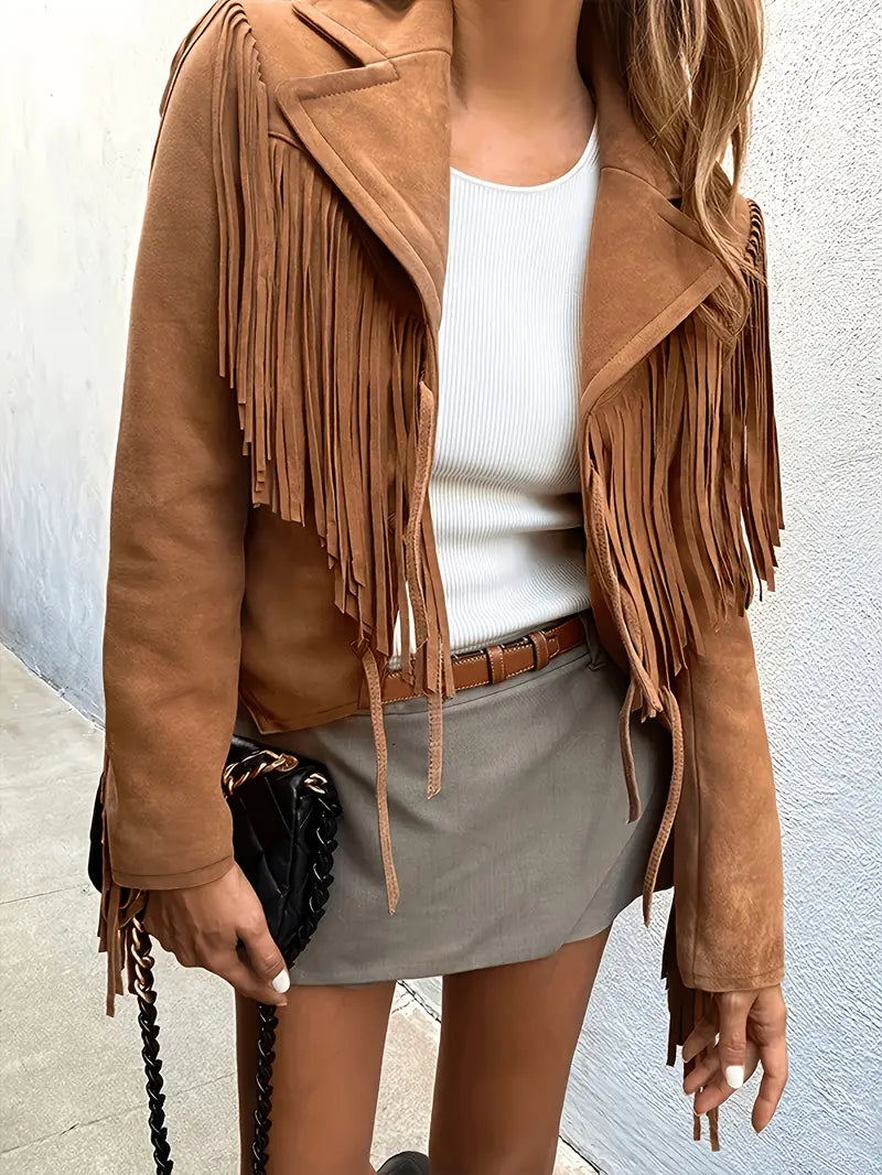 Sienna | Women's Cropped Jacket | Fringe Trim · Eltrendio