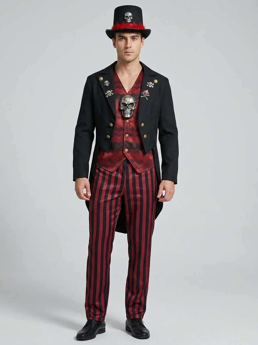 Victor | Men's Skull Costume Set | Striped Tailcoat-Eltrendio