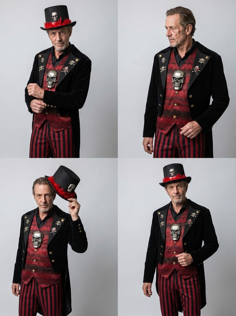 Victor | Men's Skull Costume Set | Striped Tailcoat-Eltrendio
