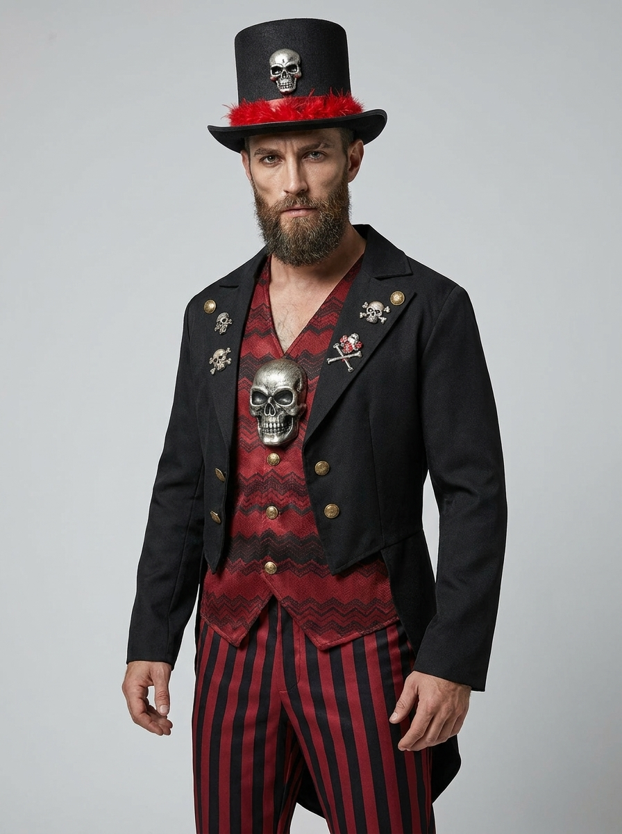 Victor | Men's Skull Costume Set | Striped Tailcoat-Eltrendio