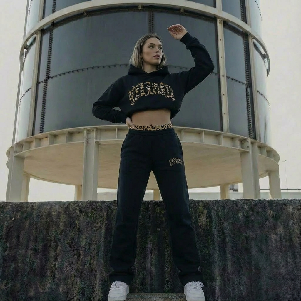 Willow | Women's Cropped Hoodie Set | Leopard Trim · Eltrendio