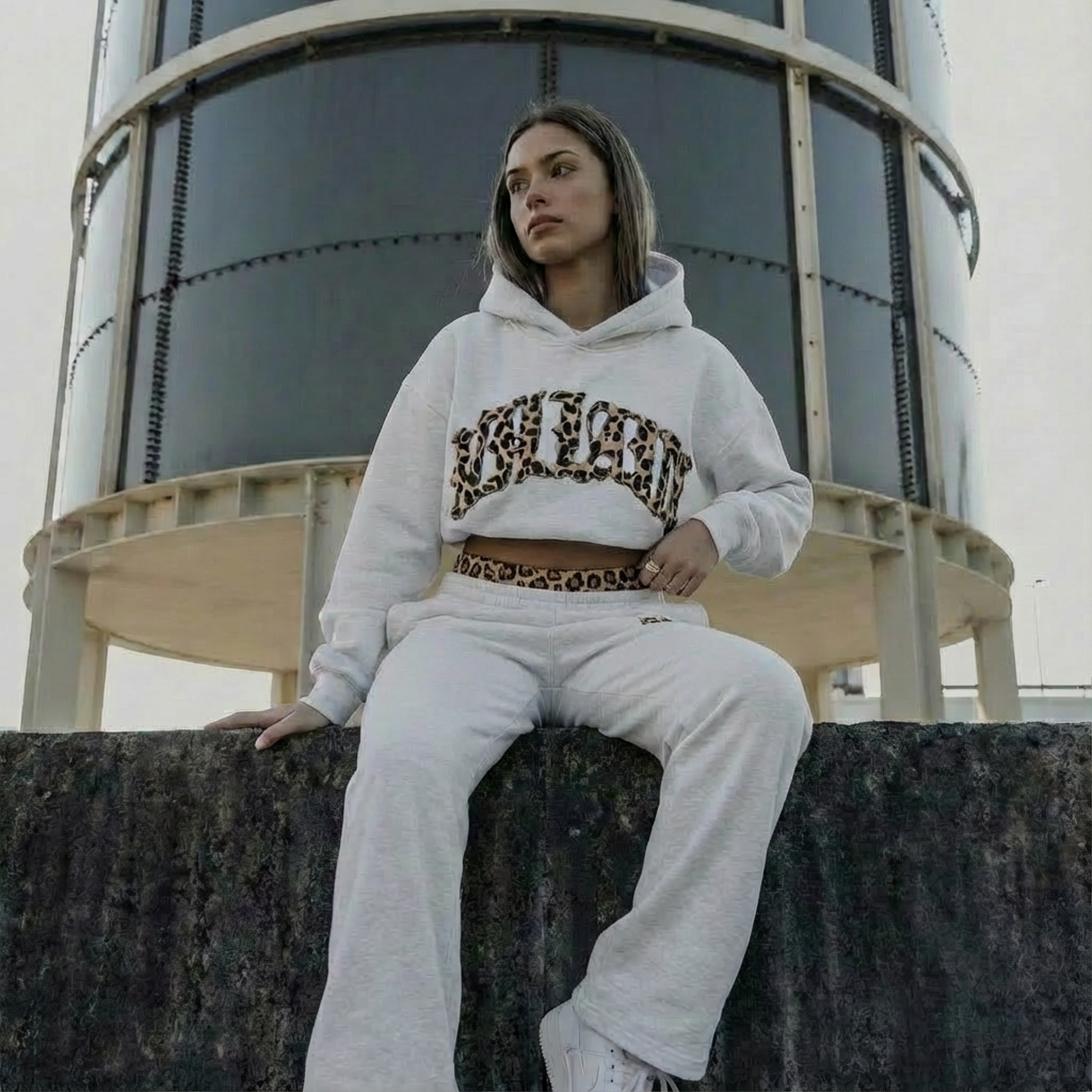Willow | Women's Cropped Hoodie Set | Leopard Trim · Eltrendio
