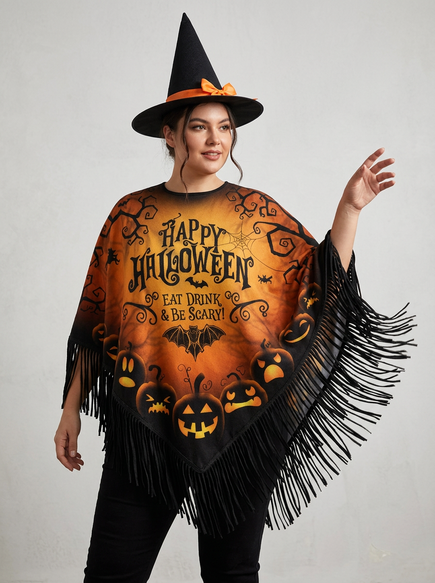 Willow | Women's Halloween Poncho | Fringed Hem-Eltrendio