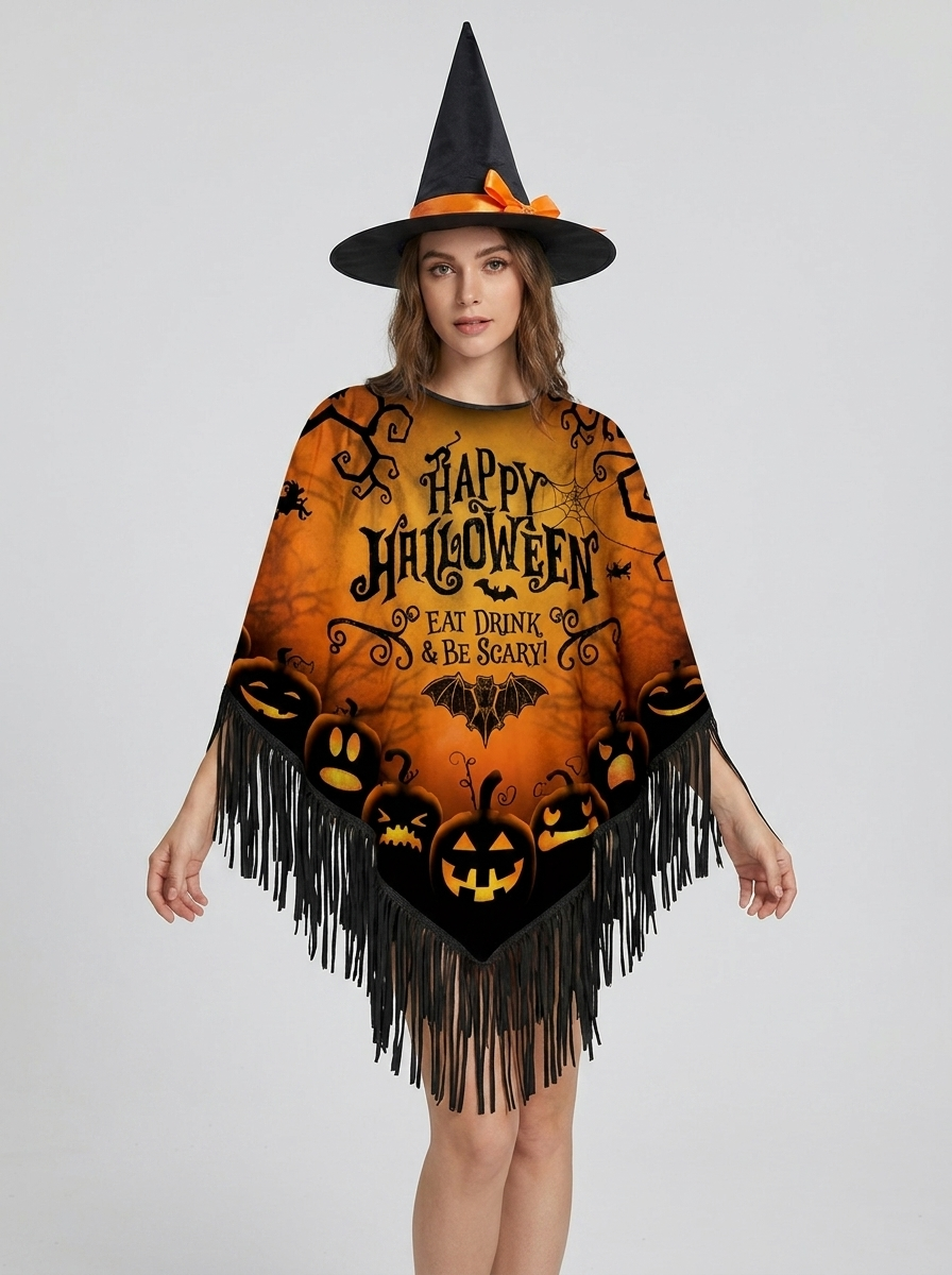 Willow | Women's Halloween Poncho | Fringed Hem-Eltrendio