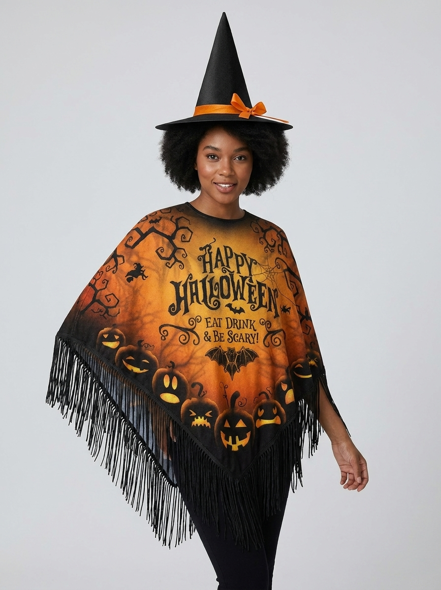 Willow | Women's Halloween Poncho | Fringed Hem-Eltrendio
