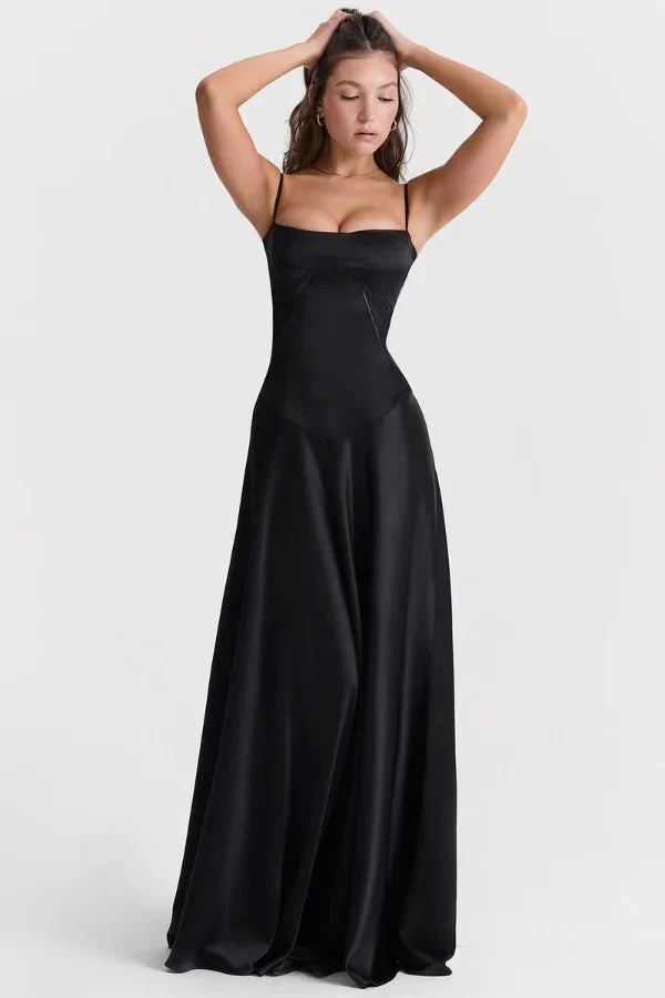 Emily | Women’s Spaghetti Strap Maxi Dress | Square Neckline Full Length Evening Dress-Women Dress-Eltrendio