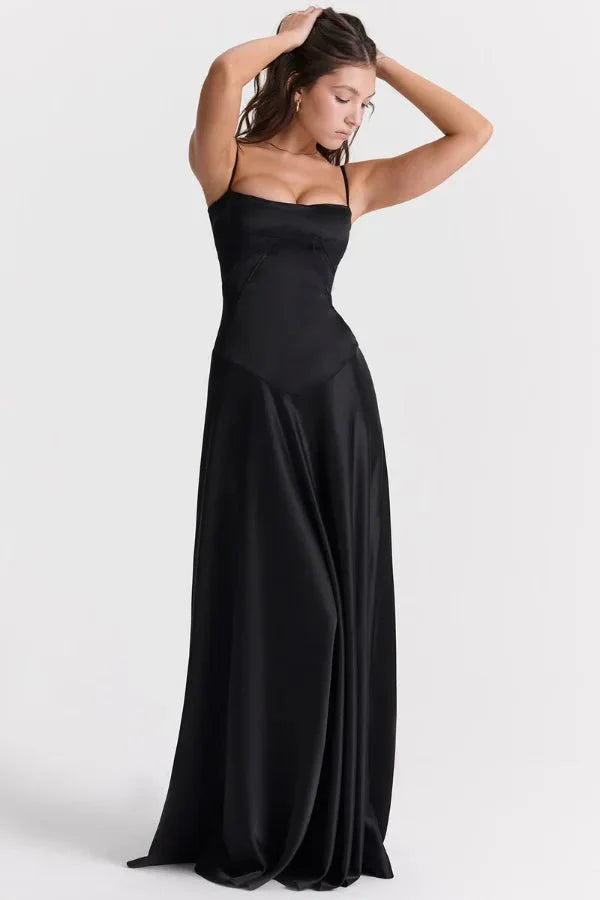 Emily | Women’s Spaghetti Strap Maxi Dress | Square Neckline Full Length Evening Dress-Women Dress-Eltrendio