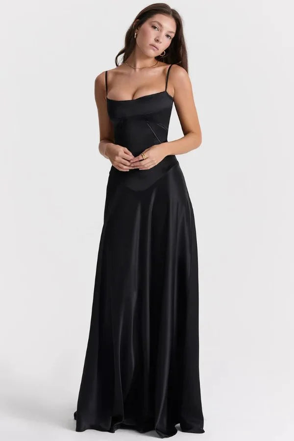 Emily | Women’s Spaghetti Strap Maxi Dress | Square Neckline Full Length Evening Dress-Women Dress-Eltrendio