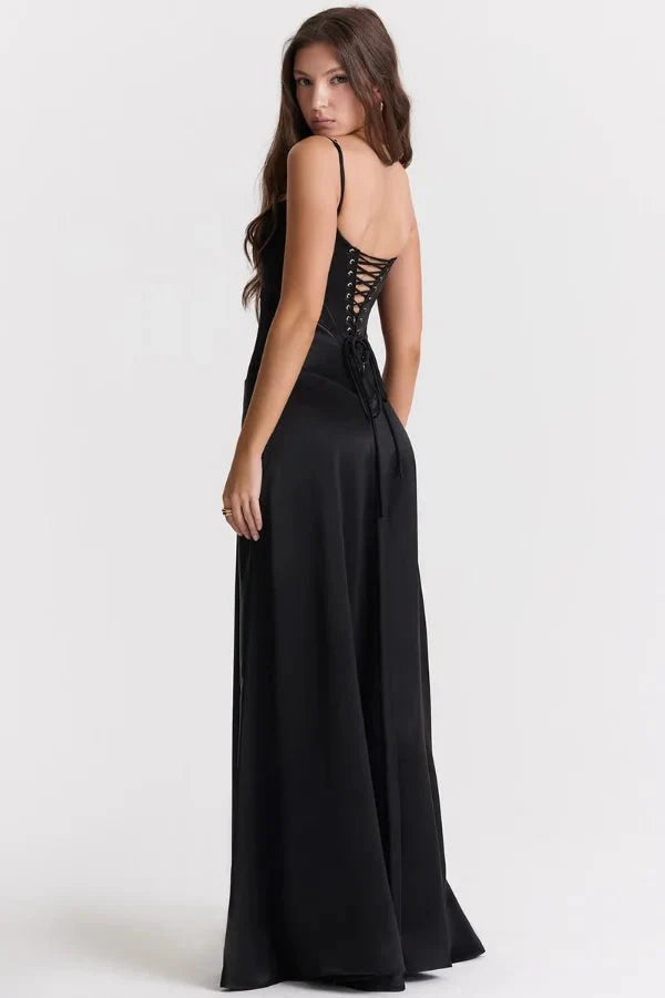 Emily | Women’s Spaghetti Strap Maxi Dress | Square Neckline Full Length Evening Dress-Women Dress-Eltrendio