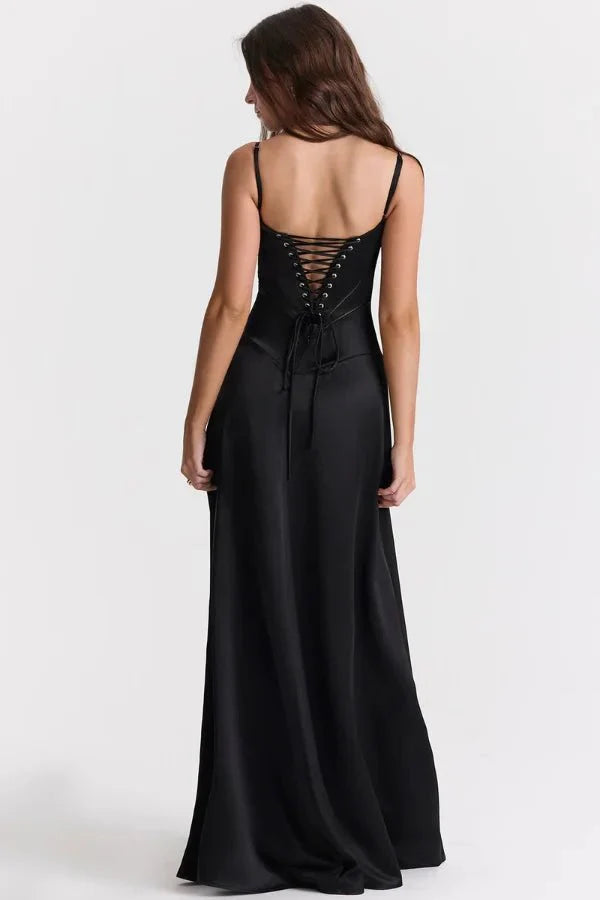 Emily | Women’s Spaghetti Strap Maxi Dress | Square Neckline Full Length Evening Dress-Women Dress-Eltrendio