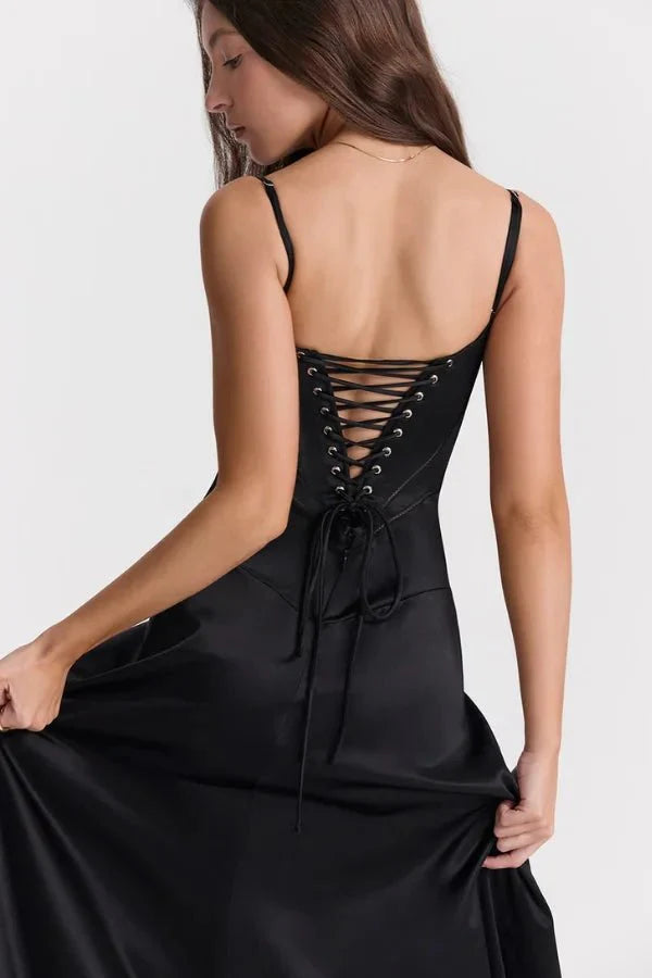 Emily | Women’s Spaghetti Strap Maxi Dress | Square Neckline Full Length Evening Dress-Women Dress-Eltrendio