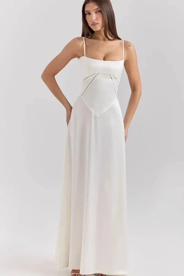 Emily | Women’s Spaghetti Strap Maxi Dress | Square Neckline Full Length Evening Dress-Women Dress-Eltrendio
