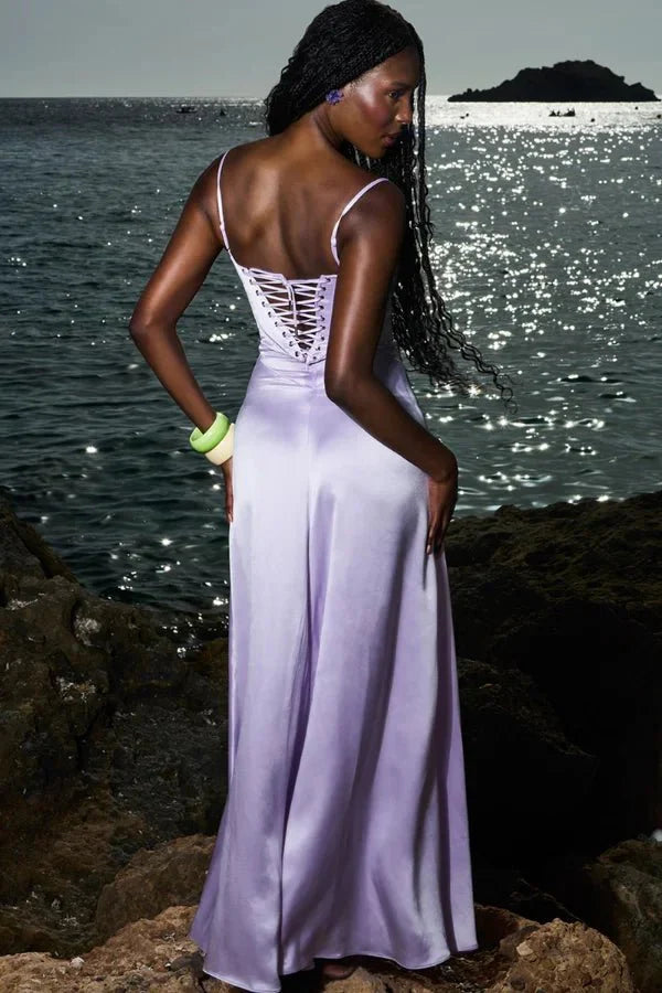 Emily | Women’s Spaghetti Strap Maxi Dress | Square Neckline Full Length Evening Dress-Women Dress-Eltrendio