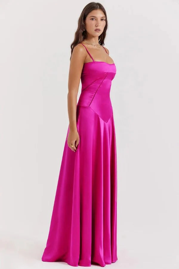 Emily | Women’s Spaghetti Strap Maxi Dress | Square Neckline Full Length Evening Dress-Women Dress-Eltrendio
