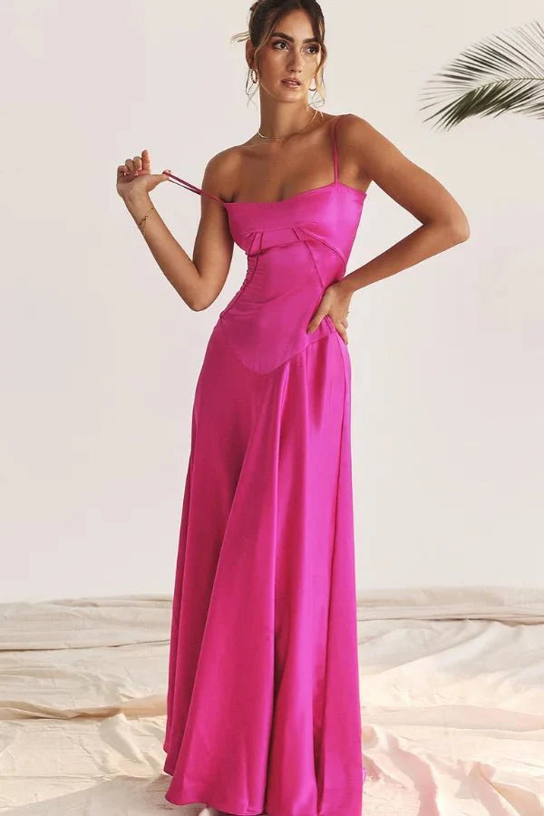 Emily | Women’s Spaghetti Strap Maxi Dress | Square Neckline Full Length Evening Dress-Women Dress-Eltrendio