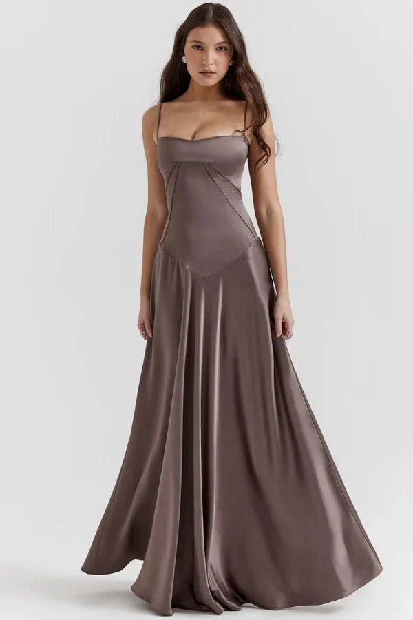 Emily | Women’s Spaghetti Strap Maxi Dress | Square Neckline Full Length Evening Dress-Women Dress-Eltrendio