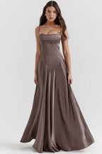 Emily | Women’s Spaghetti Strap Maxi Dress | Square Neckline Full Length Evening Dress-Women Dress-Eltrendio