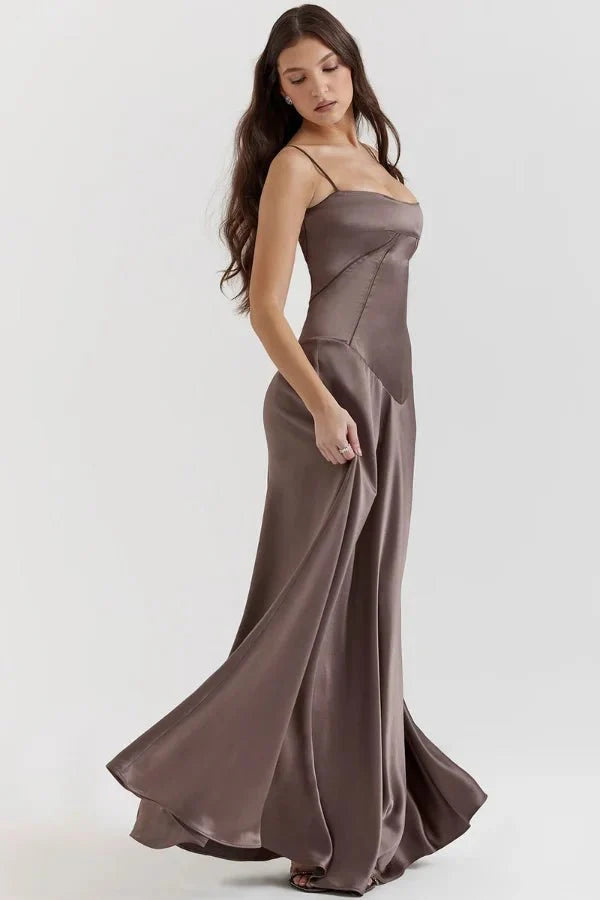 Emily | Women’s Spaghetti Strap Maxi Dress | Square Neckline Full Length Evening Dress-Women Dress-Eltrendio