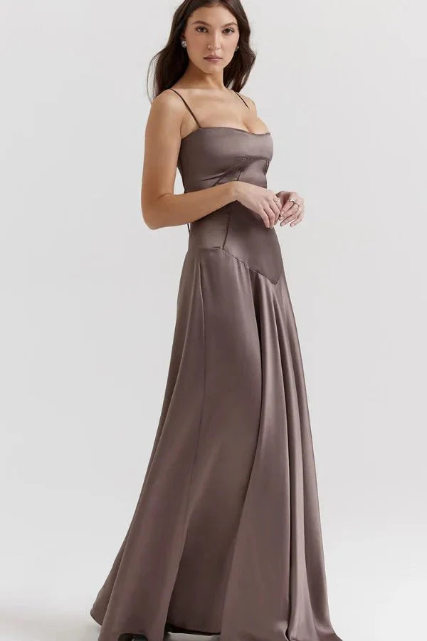 Emily | Women’s Spaghetti Strap Maxi Dress | Square Neckline Full Length Evening Dress-Women Dress-Eltrendio