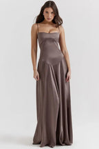 Emily | Women’s Spaghetti Strap Maxi Dress | Square Neckline Full Length Evening Dress-Women Dress-Eltrendio