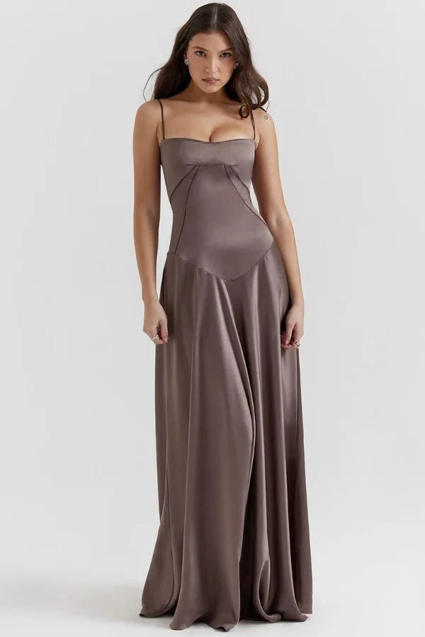 Emily | Women’s Spaghetti Strap Maxi Dress | Square Neckline Full Length Evening Dress-Women Dress-Eltrendio