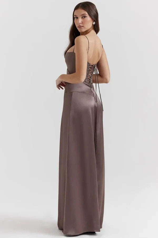Emily | Women’s Spaghetti Strap Maxi Dress | Square Neckline Full Length Evening Dress-Women Dress-Eltrendio