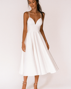 Emily | Women’s Strappy Midi Dress | V Neck Wedding Guest Dress-Women Dress-Eltrendio