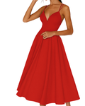 Emily | Women’s Strappy Midi Dress | V Neck Wedding Guest Dress-Women Dress-Eltrendio