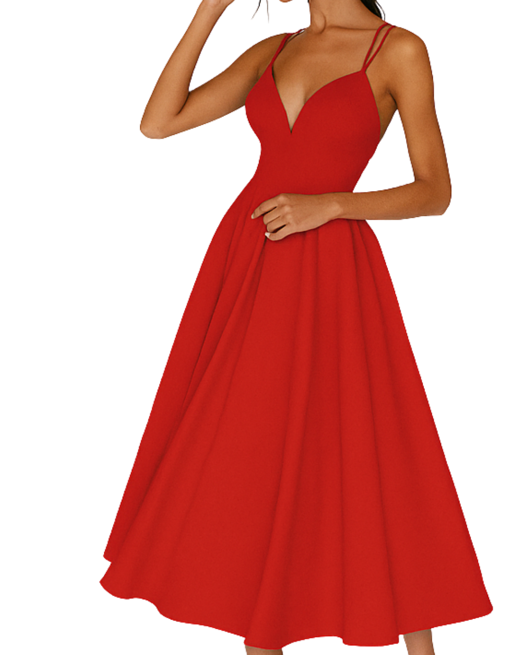 Emily | Women’s Strappy Midi Dress | V Neck Wedding Guest Dress-Women Dress-Eltrendio