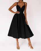 Emily | Women’s Strappy Midi Dress | V Neck Wedding Guest Dress-Women Dress-Eltrendio