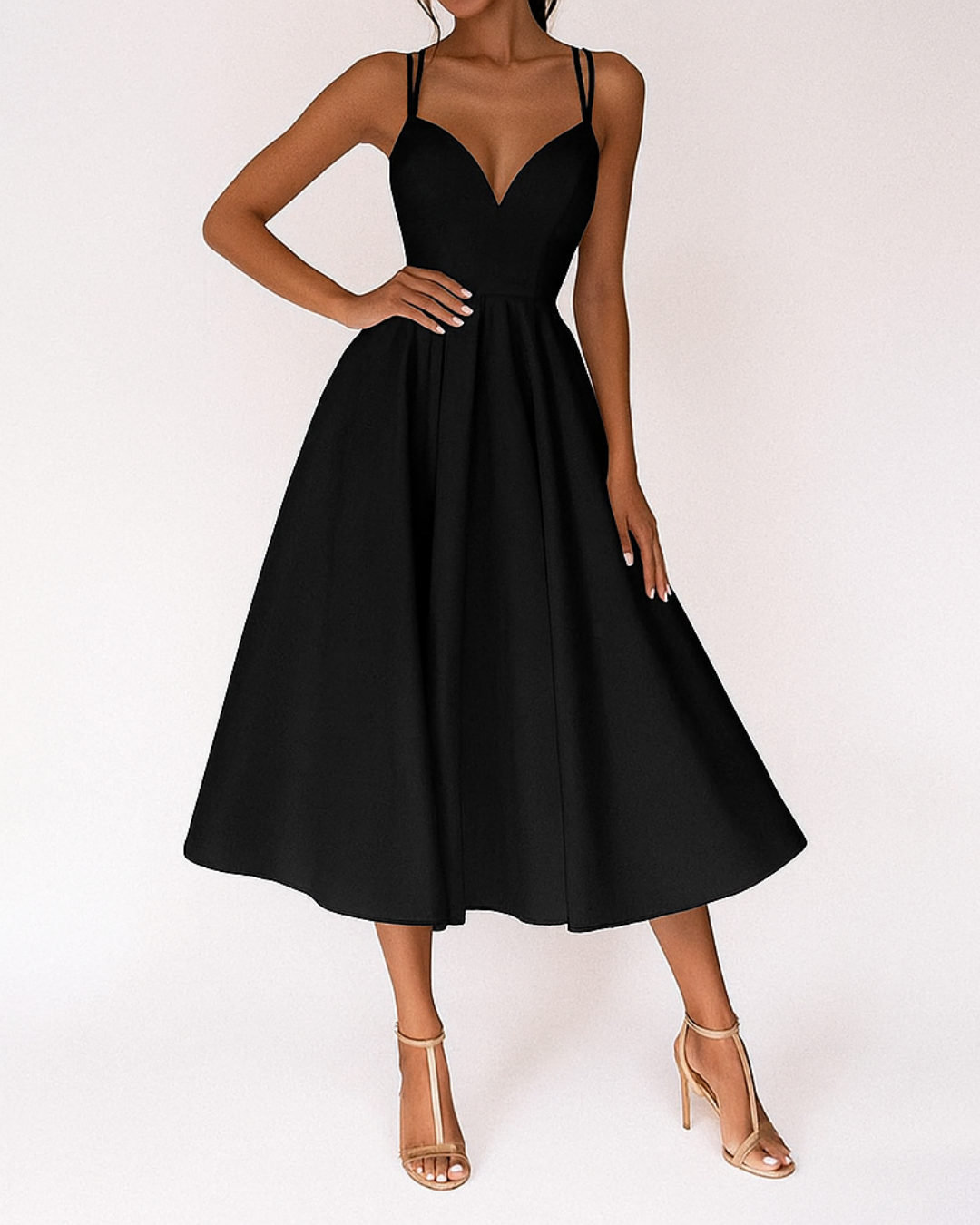 Emily | Women’s Strappy Midi Dress | V Neck Wedding Guest Dress-Women Dress-Eltrendio