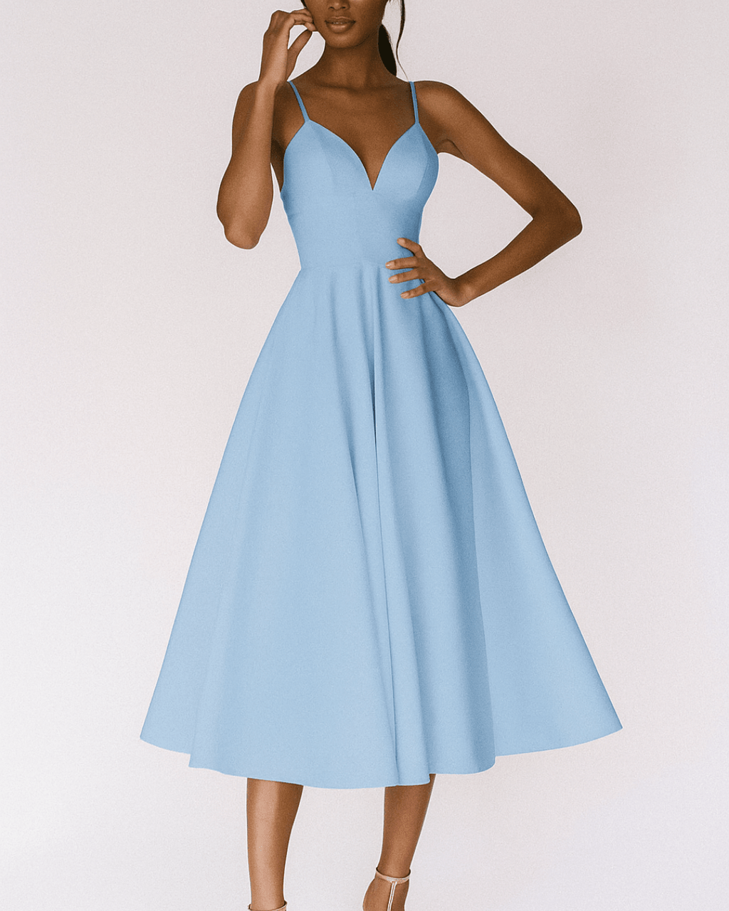 Emily | Women’s Strappy Midi Dress | V Neck Wedding Guest Dress-Women Dress-Eltrendio