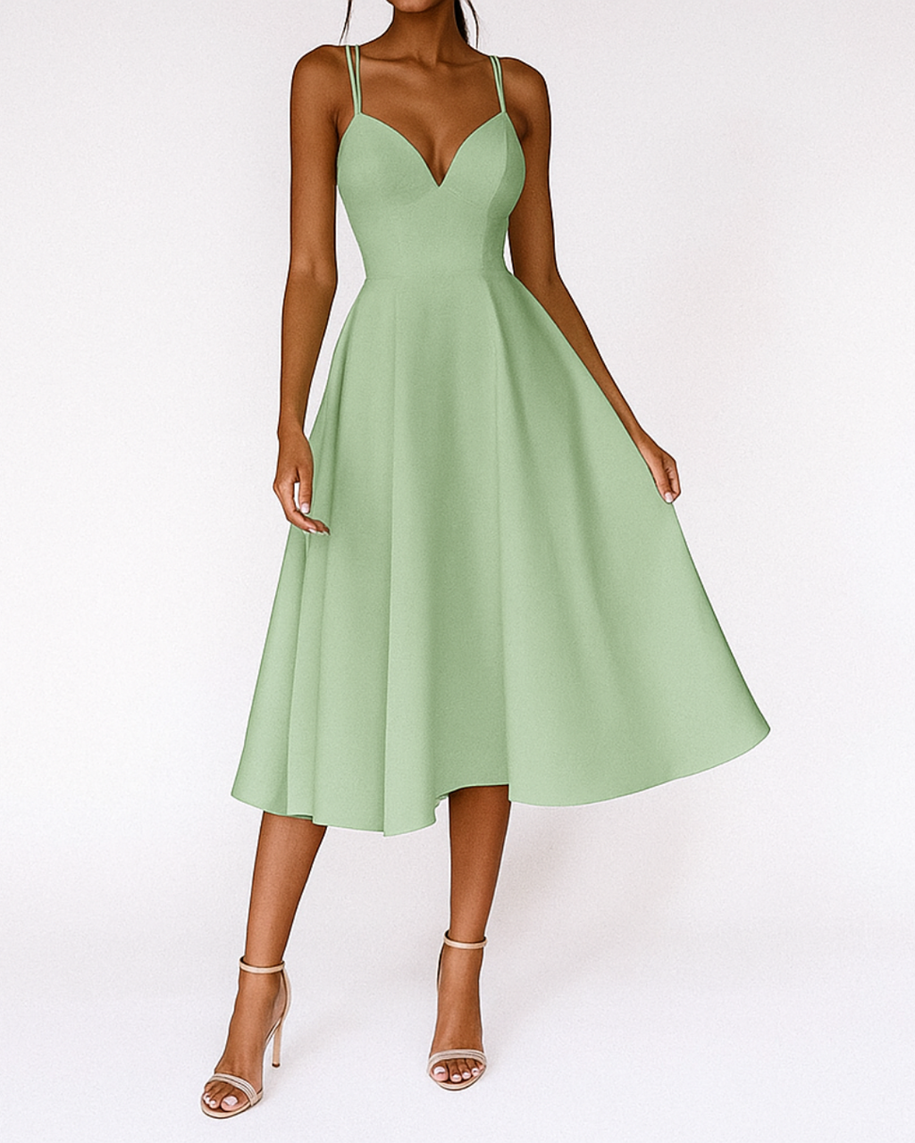 Emily | Women’s Strappy Midi Dress | V Neck Wedding Guest Dress-Women Dress-Eltrendio