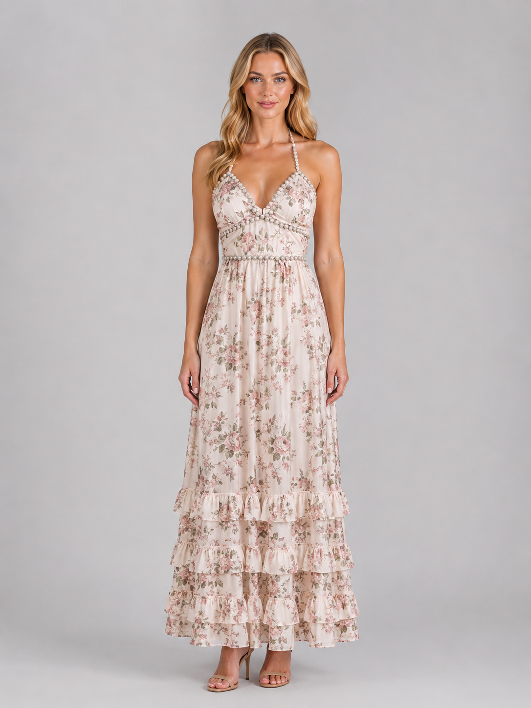 Emmeline | Women’s Floral Maxi Dress | Halter Neck Wedding Guest-Women Dress-Eltrendio
